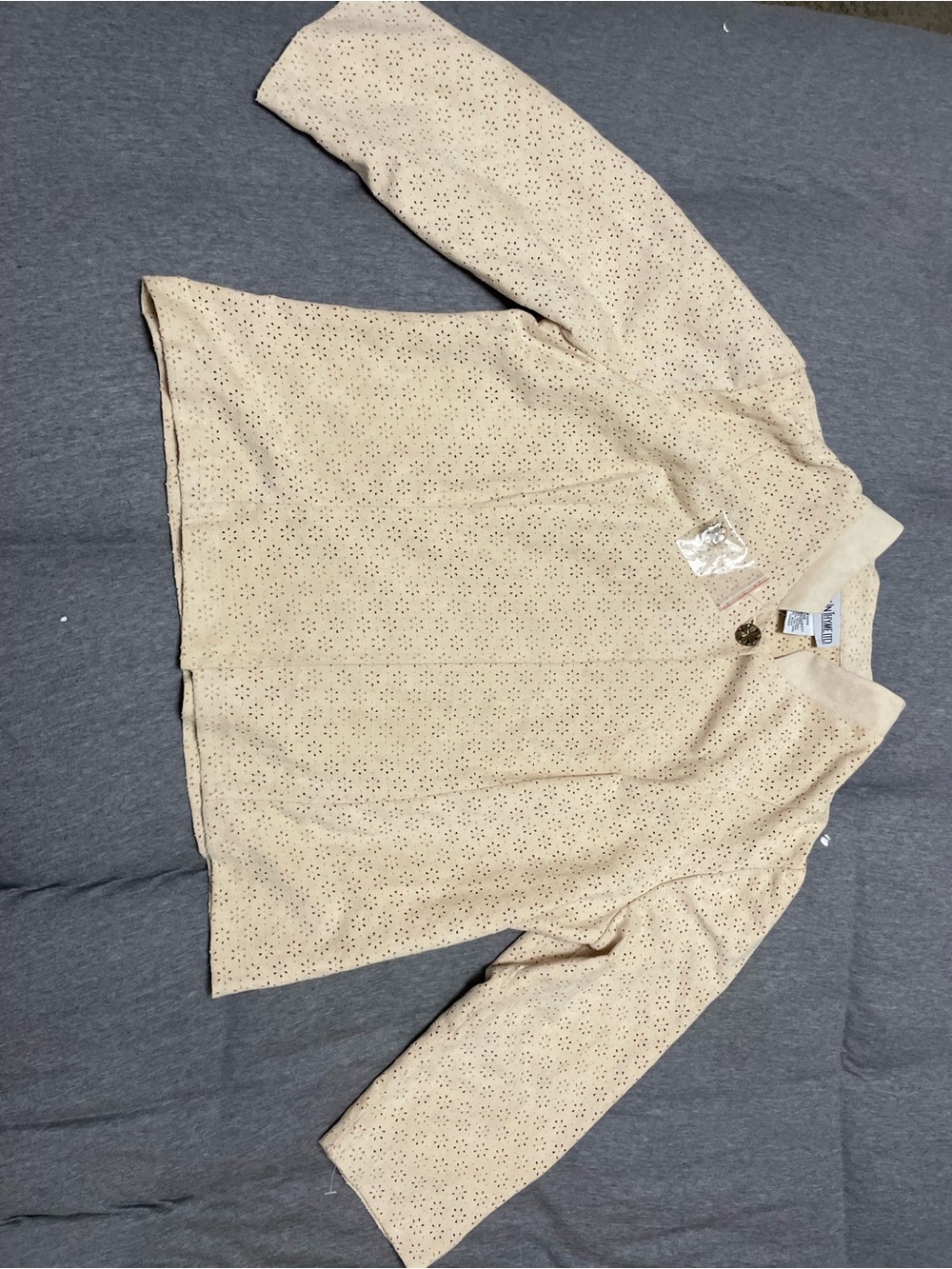 Vintage Just In Thyme Faux Suede Laser Cut Jacket Beige Size 18 Boho